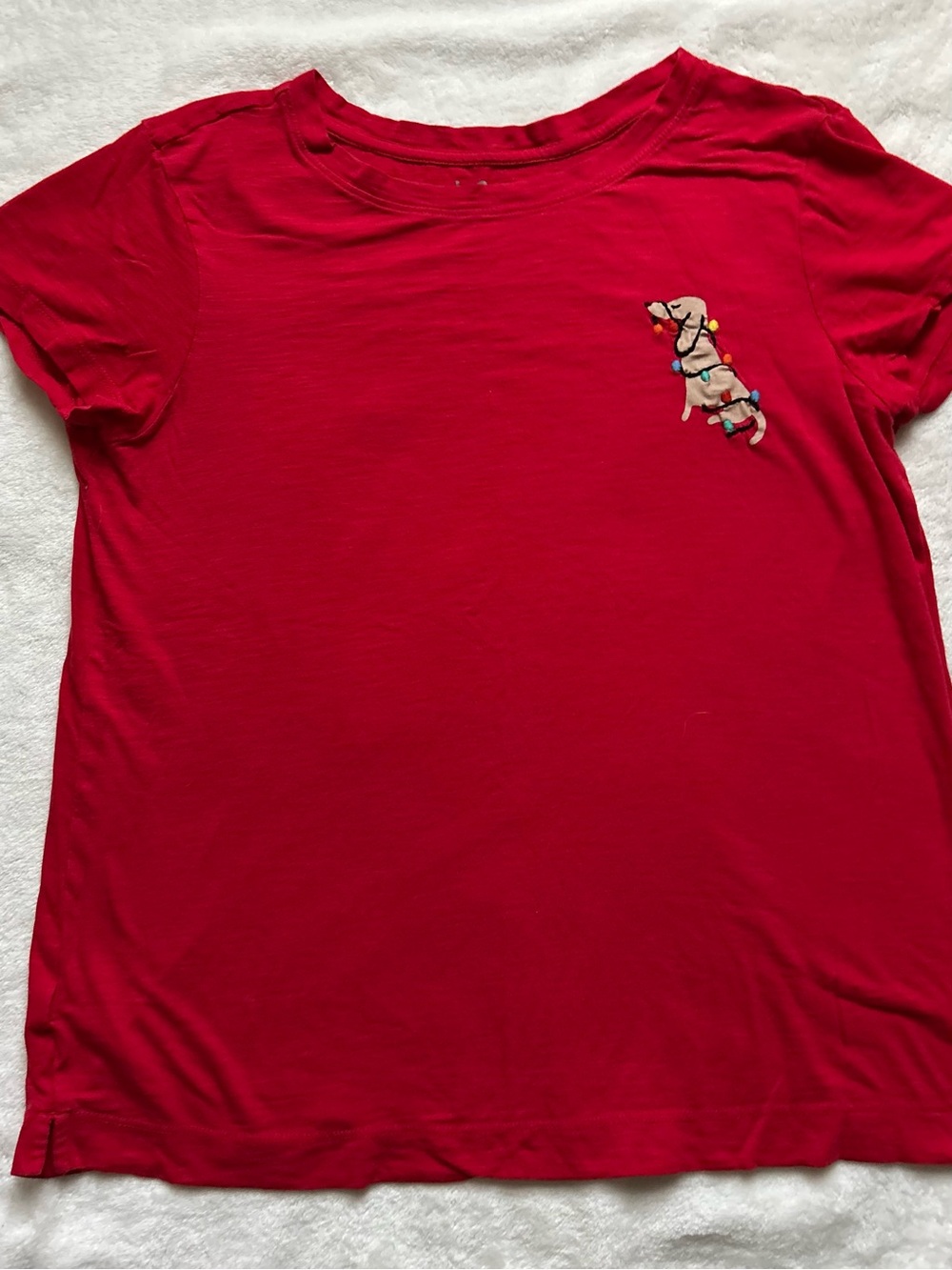 Loft Women's Red Holiday Light Dog T-shirt Cotton Christmas Size Medium